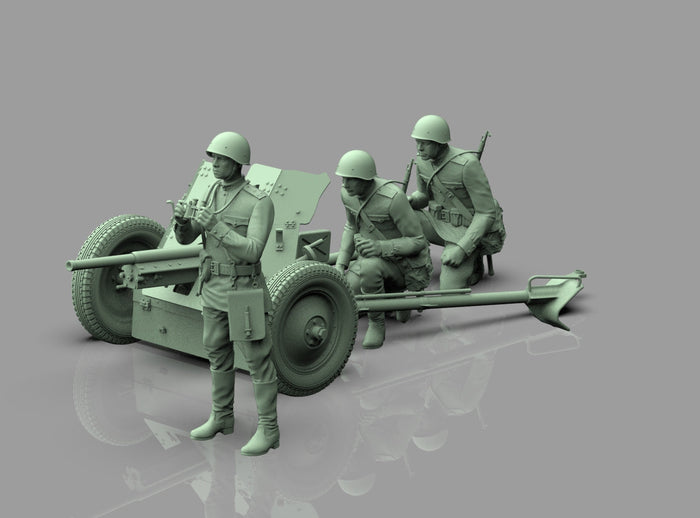 Cannone Sovietico 45 mm 53-K con Equipaggio WWII
