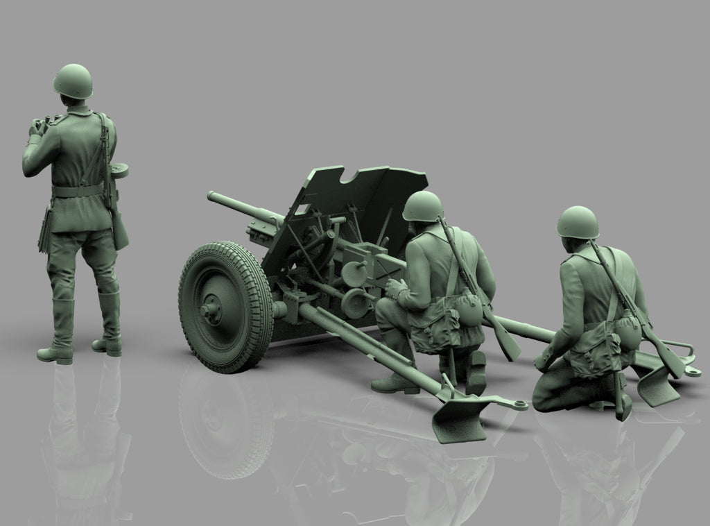 Cannone Sovietico 45 mm 53-K con Equipaggio WWII