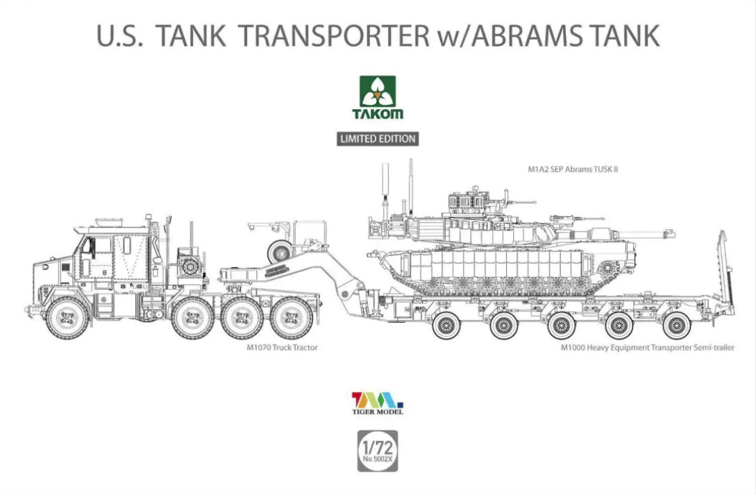 1/72 U.S. M1070&M1000 70 Ton Tank Transporter w/Abrams TANK, Limited Edition