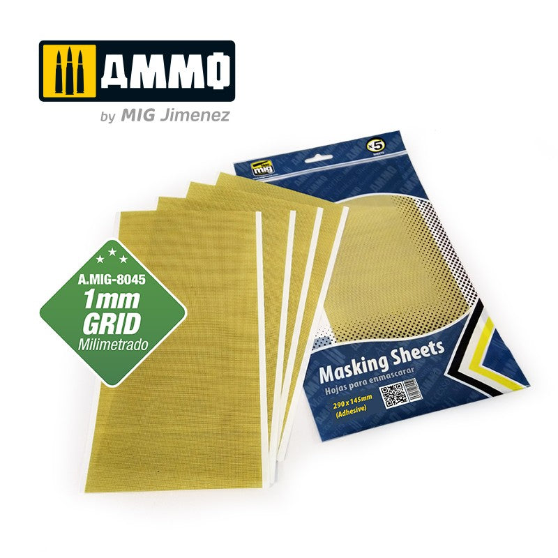 Masking Sheets 1mm Grid (x5 sheets, 290mm x 145mm, adhesive)