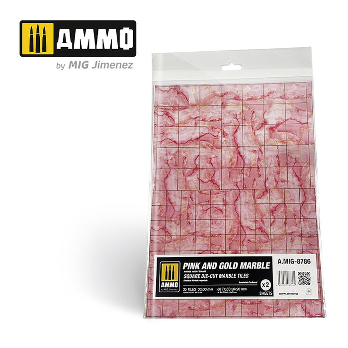 Pink and Gold Marble. Square Die-cut Marble Tiles ? 2 pcs.