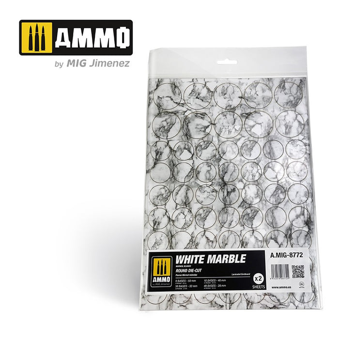 White Marble. Round Die-cut for Bases for Wargames ? 2 pcs.