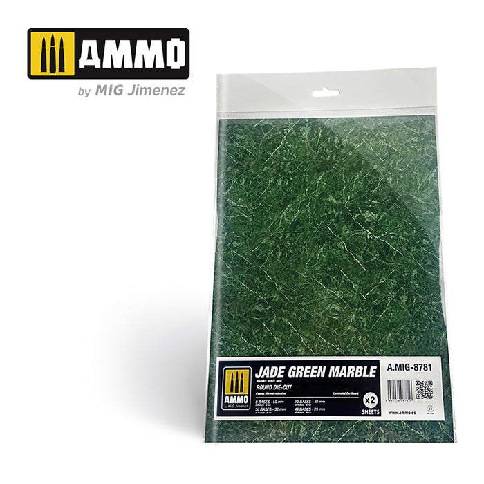 Jade Green Marble. Round Die-cut for Bases for Wargames ? 2 pcs.