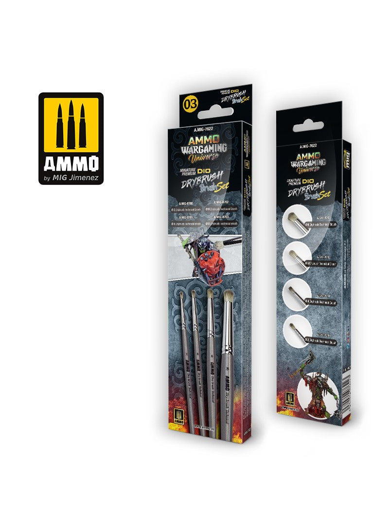 AMMO WARGAMING UNIVERSE - Miniature Premium DIO DRYBRUSH Brush Set