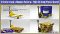 1/35 5t Pallet Truck & Wooden Pallet with 200 Litre Oil Drum and Plastic Barrel