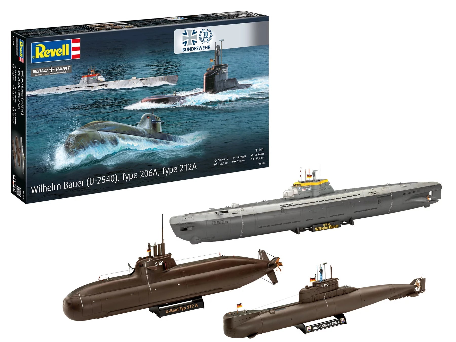 1/144 Wilhelm Bauer (U-2540), Type 206A, Type 212A "70 Years Bundeswehr"