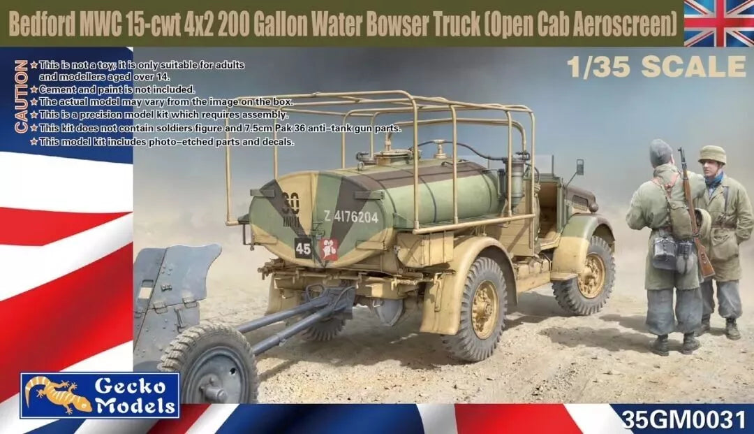1/35 Bedford MWC 15-cwt 4x2 200 Gallon Water Bowser Truck (Open Cab Aeroscreen)