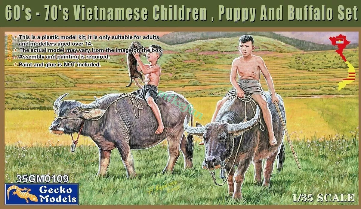 1/35 Indochine 60's-70's Vietnamese Children, Puppy and Buffalo