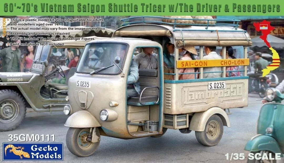 1/35  60'~70's Vietnam Saigon Shuttle Tricar with The Driver & Passengers