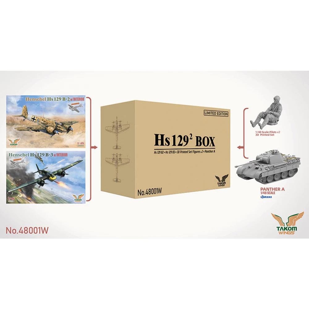 1/48 Hs 129² Box - Hs 129 B2 + Hs 129 B3 + 3D Printed Set Figures x2 + Panther A
