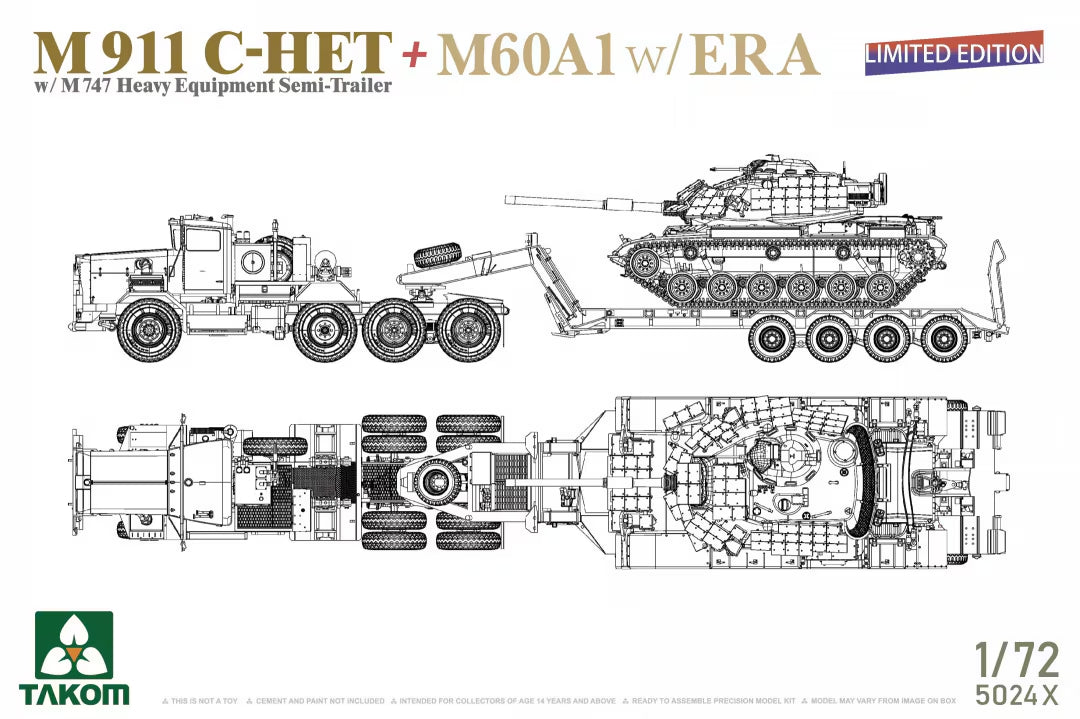 1/72 M911 C-HET w/M747 Heavy Equipment Semi-Trailer + M60A1 w/ERA