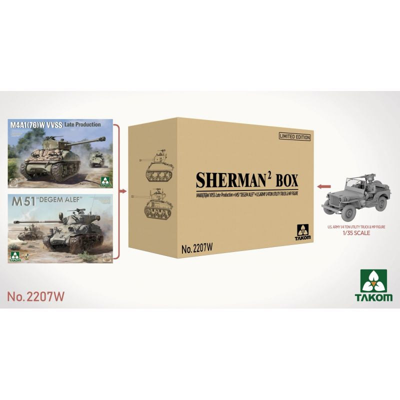 1/35 Sherman Two Box - M4A1(76W) VVSS Late Production & M51 "Degem Alef" & US Army 1/4 ton Utility Truck & MP Figure