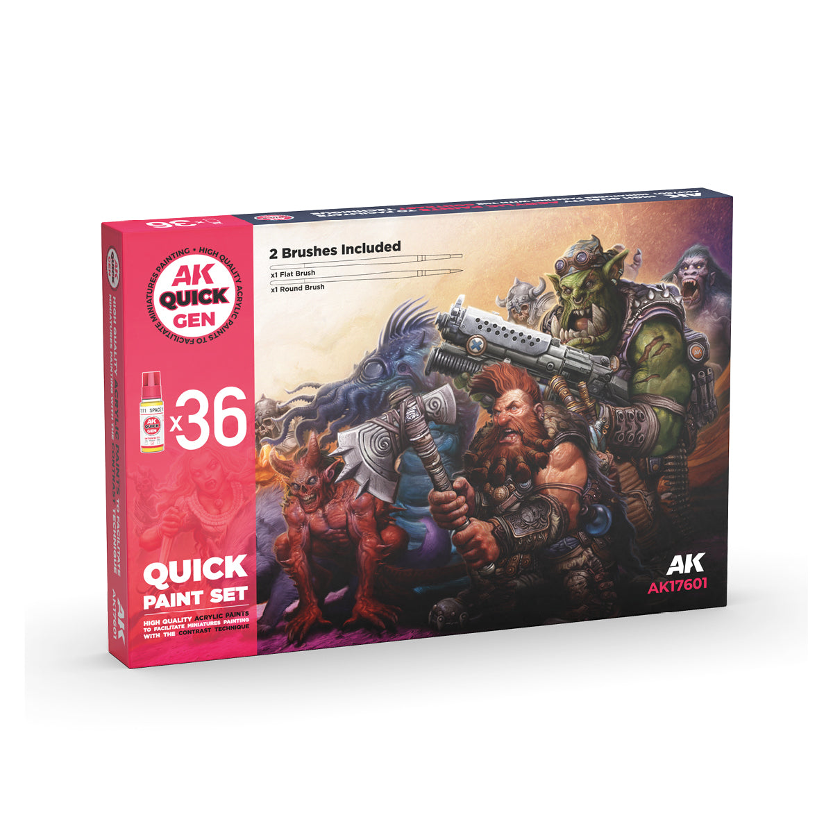 Paint Set 36 Colors - QUICK GEN (2 Brushes)