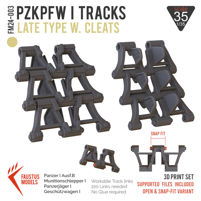 PZKPFW.I AUSF.B W. CLEATS TRACKS - SNAP IN! - 1/35 3D PRINT