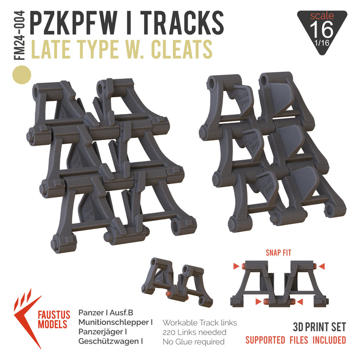 PZKPFW.I AUSF.B W. CLEATS TRACKS - SNAP IN! - 1/16 3D PRINT
