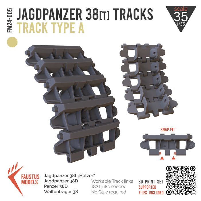 JAGDPANZER 38T TRACKS TYPE A - SNAP IN! - 1/35 3D PRINT