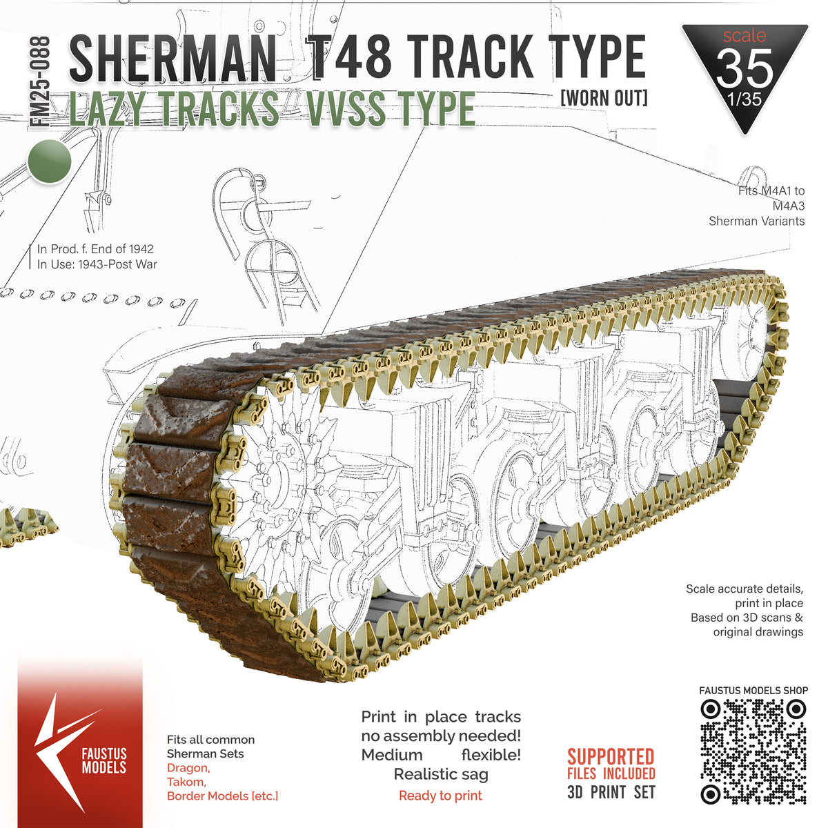 Sherman VVSS Tracks T48 Type Worn Out [Lazy Tracks]