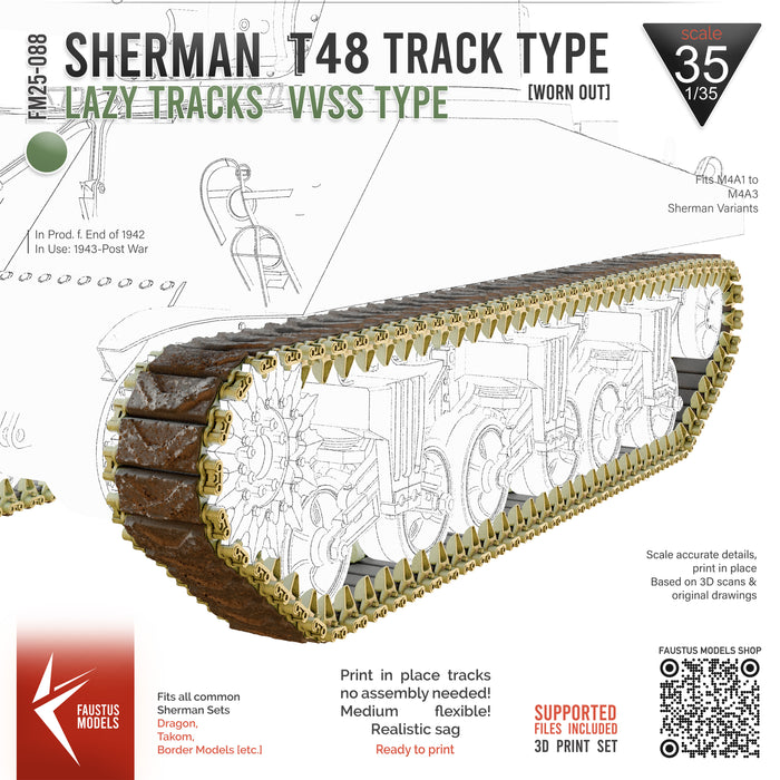 Sherman VVSS Tracks T48 Type Worn Out [Lazy Tracks]