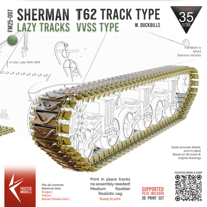 Sherman VVSS Tracks T62 Type w. Improvised Duckbills [Lazy Tracks]