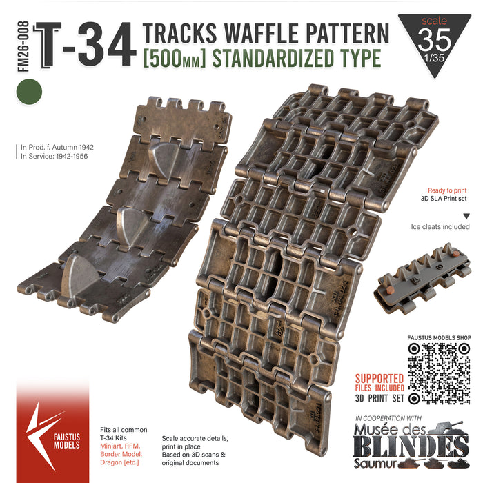 T-34 500mm Tracks Waffle Pattern – Standardized Type 3D-PRINT.