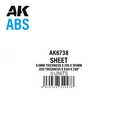 0.5mm thickness x 245 x 195mm - ABS SHEET