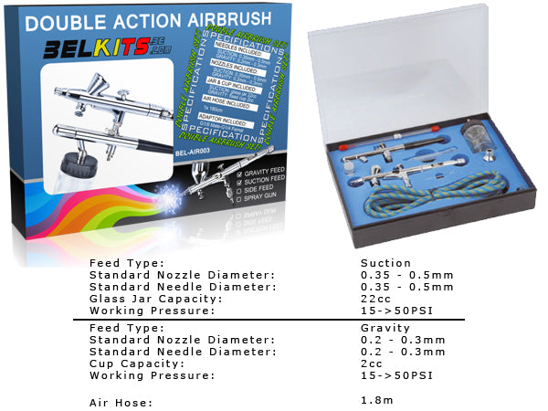 Set con 2 Aerografi a Doppia Azione con tutti gli accessori (1 ad Aspirazione ed 1 a Gravità)