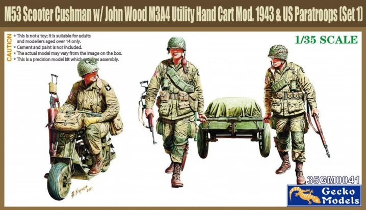 1/35 M53 Scooter Cushman with John Wood M3A4 Utility Hand Cart Mod. 1943 & US Paratroops (Set 1)