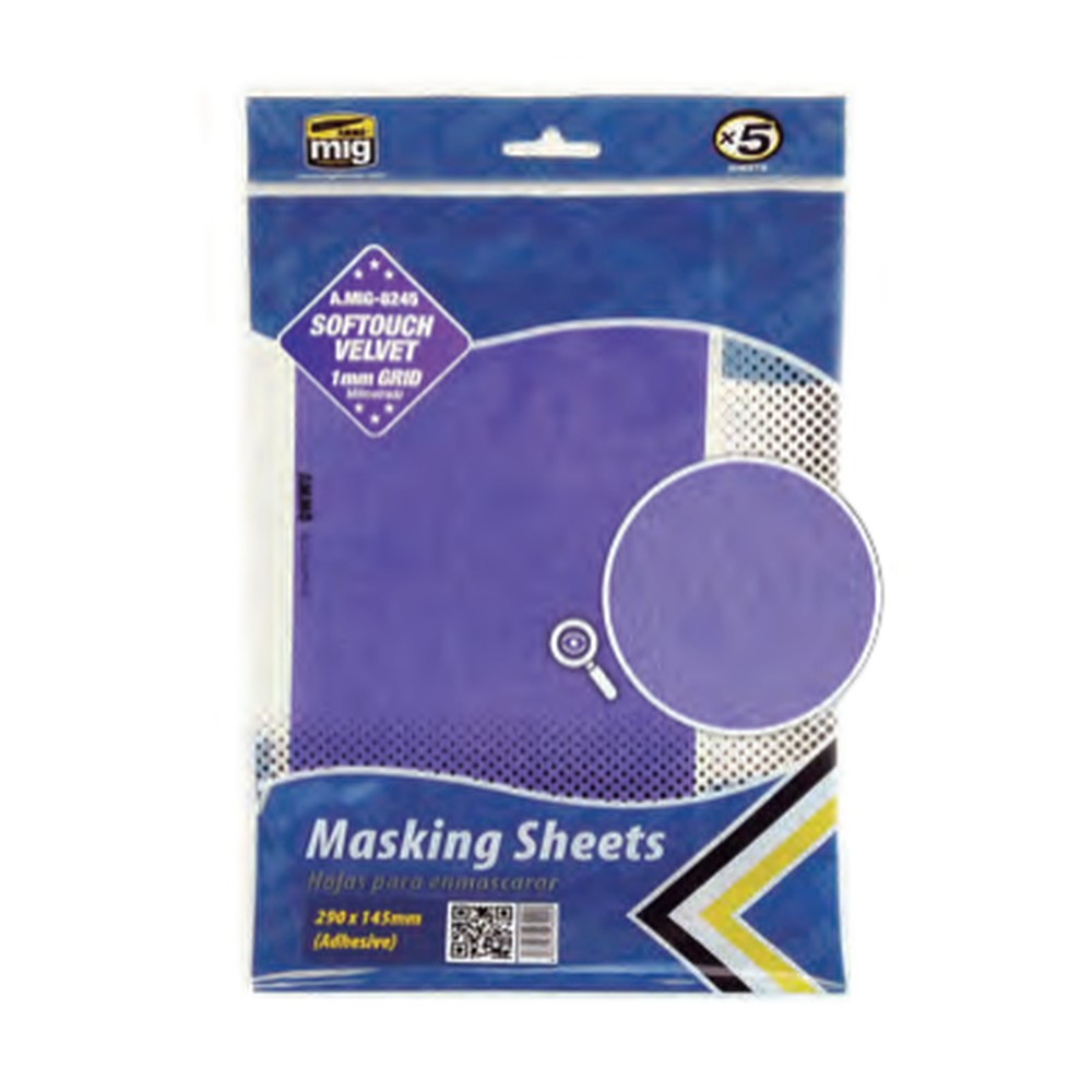 Softouch Velvet Masking Sheets 1mm Grid (x5 sheets, 290mm x 145mm, adhesive)