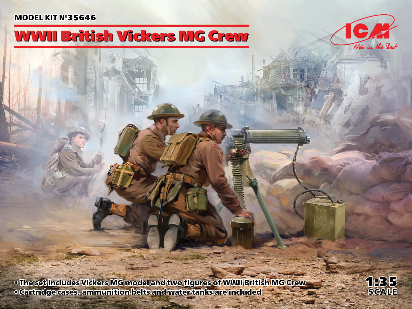 1/35 WWII British Vickers MG Crew Vickers MG & 2 figures