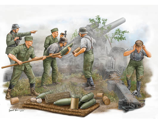 1/35 German Field Howitzer Gun Crew On Firing