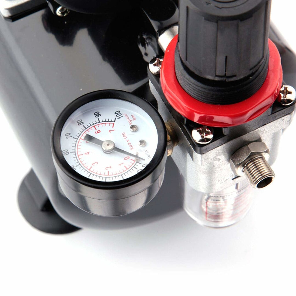 Airbrush mini compressor with air reservoir, single piston oil-free compressor