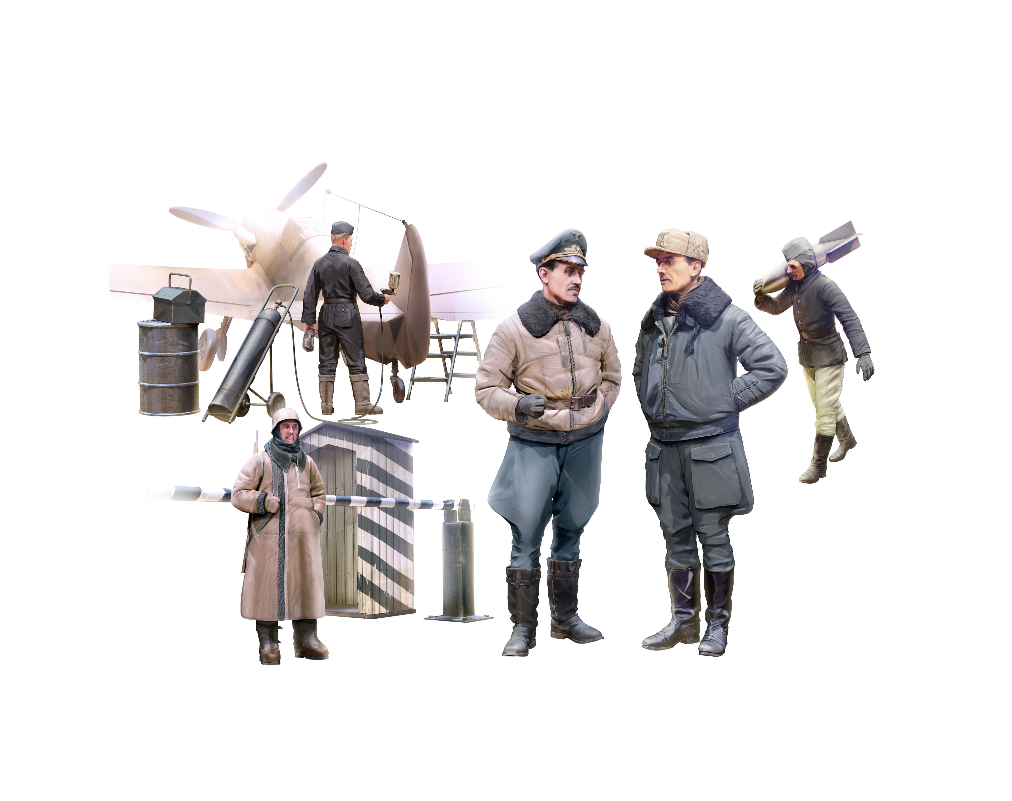 1/48 WWII German Luftwaffe Pilots and Ground Personnel in Winter Uniform
