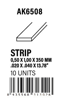 Strips 0.50 x 1.00 x 350mm - STYRENE STRIP