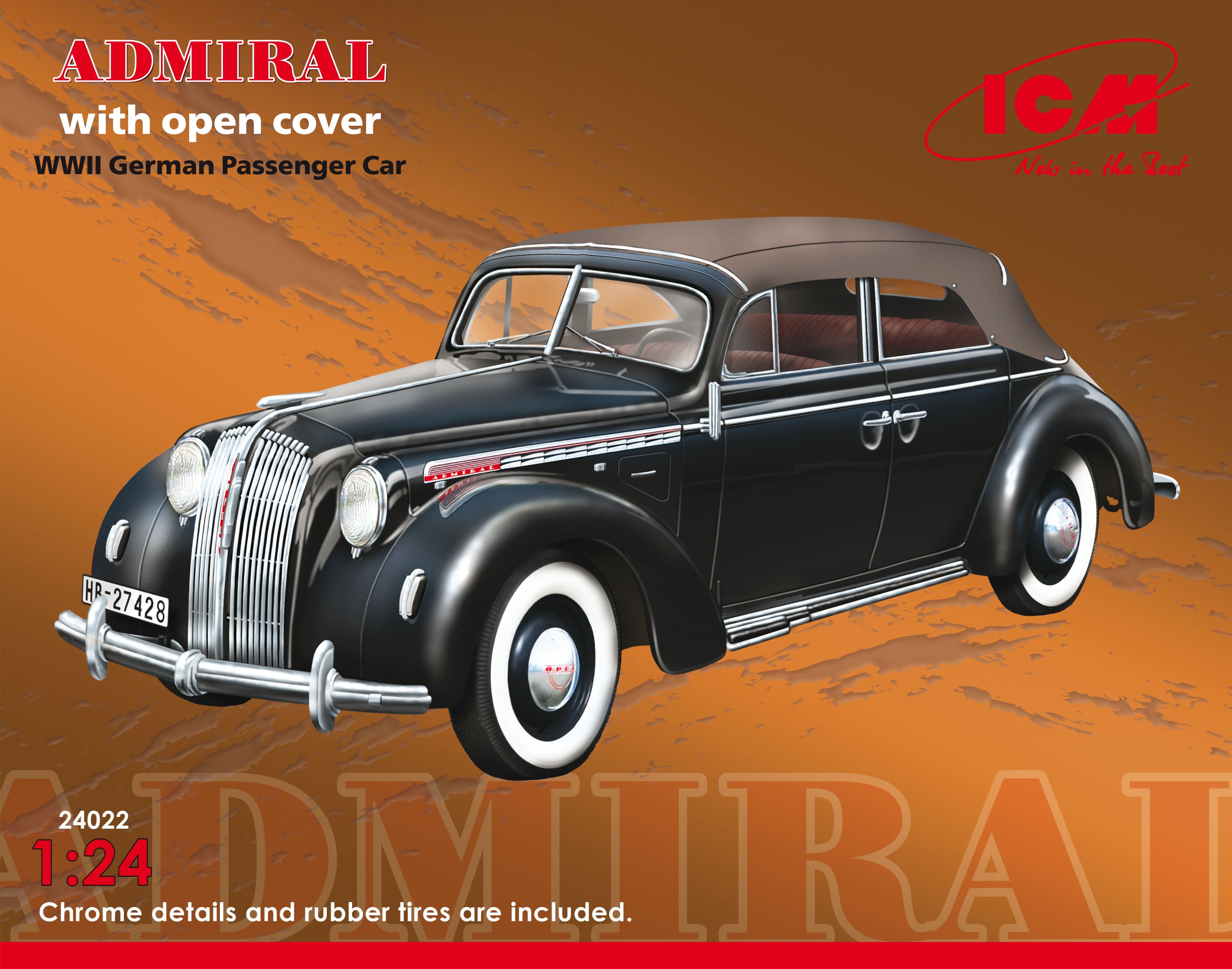 1/24 Admiral Cabriolet with open cover, WWII German Passenger Car