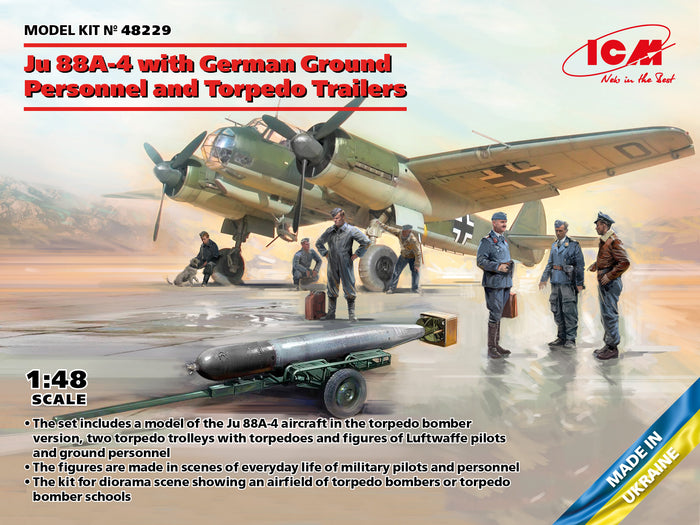 1/48 Ju 88A-4 with German Ground Personnel and Torpedo Trailers