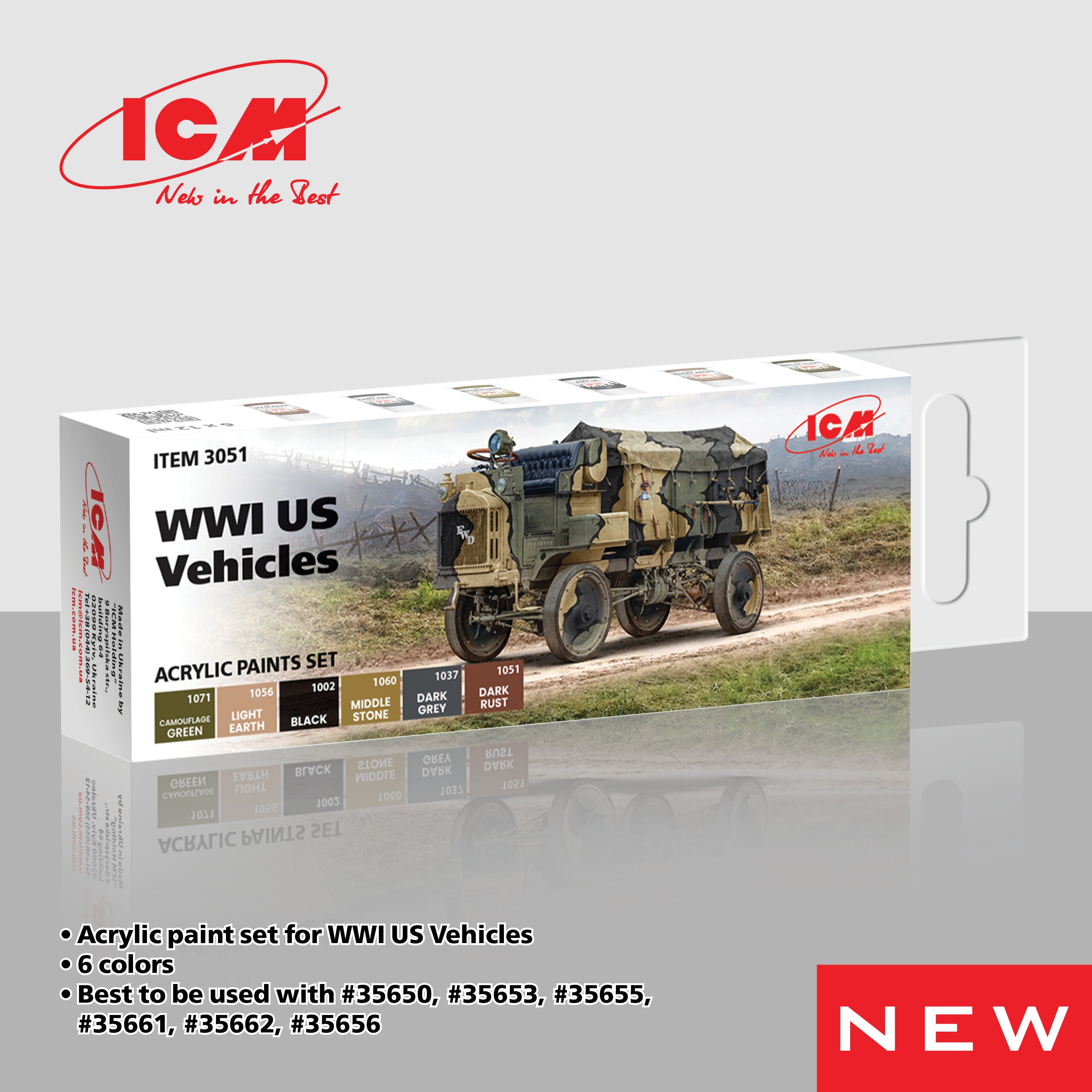 ACRYLIC SETS WWI US military vehicles  (6 bottles x 12 ml)