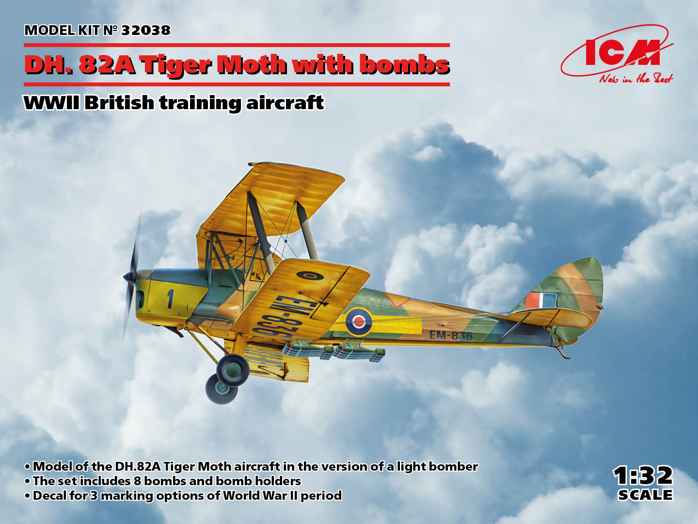 1/32 DH. 82A Tiger Moth with bombs, WWII British training aircraft