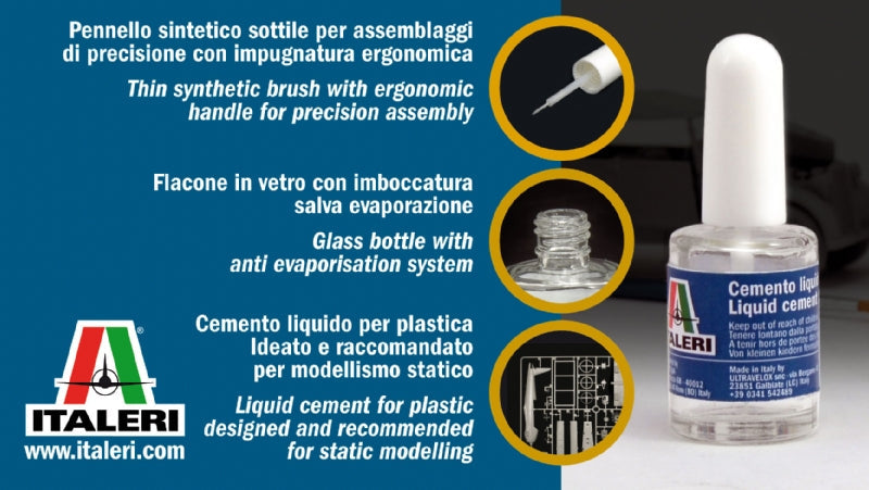 Cemento liquido per plastica 15 ml Pennello sottile sintetico con impugnatura ergonomica