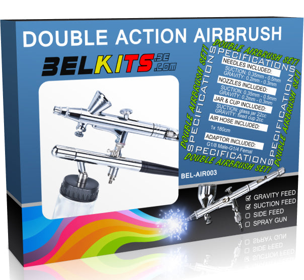 Set con 2 Aerografi a Doppia Azione con tutti gli accessori (1 ad Aspirazione ed 1 a Gravità)