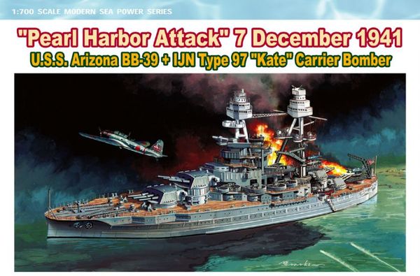 1/700 "Pearl Harbor Attack" 7 December 1941 U.S.S. Arizona BB-39 + IJN Type 97 "Kate" Carrier Bomber