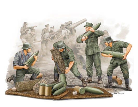 1/35 German Field Howitzer Gun Crew On Carrying