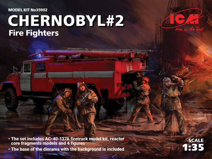 1/35 Chernobyl#2. Fire Fighters AC-40-137A firetruck & 4 figures & diora