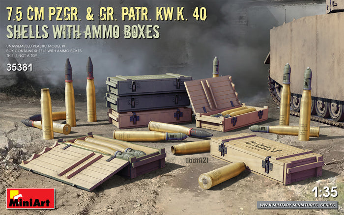 1/35 7.5 cm Pzgr. & Gr. Patr. Kw.K. 40  Shells with Ammo Boxes