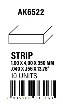 Strips 1.00 x 4.00 x 350mm - STYRENE STRIP