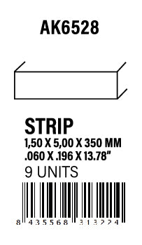 Strips 1.50 x 5.00 x 350mm - STYRENE STRIP