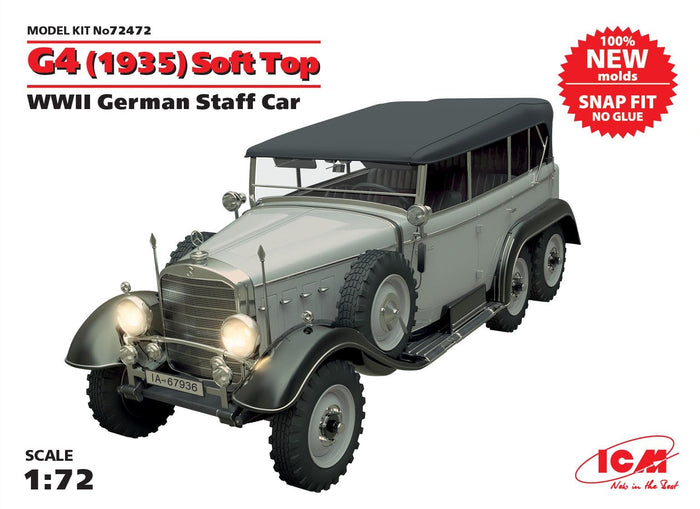 1/72 G4 1935 productionSoft Top WWII German Staff Car snap fit/no glue